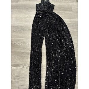 Ellae Lisque Steal The Show Black Sequin Train Jumpsuit | Size XS